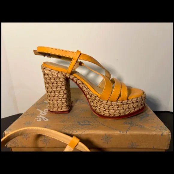 Free People Fahn Jute Platform Strappy Sandal Heels Tan Size 9