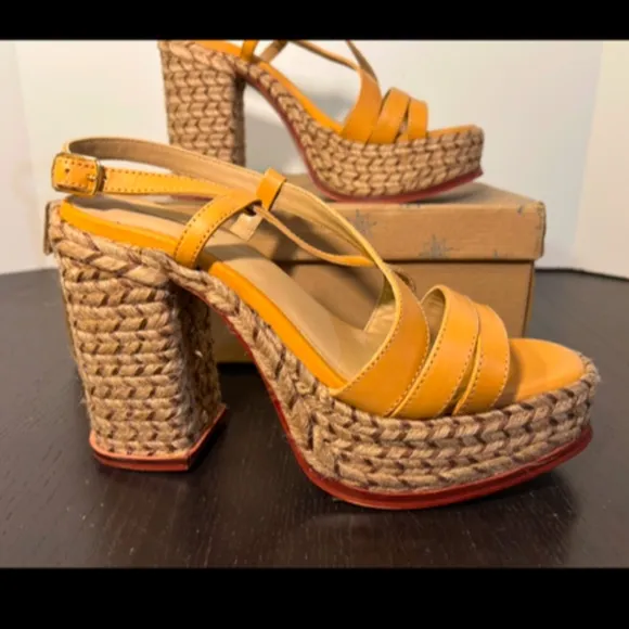 Free People Fahn Jute Platform Strappy Sandal Heels Tan Size 9