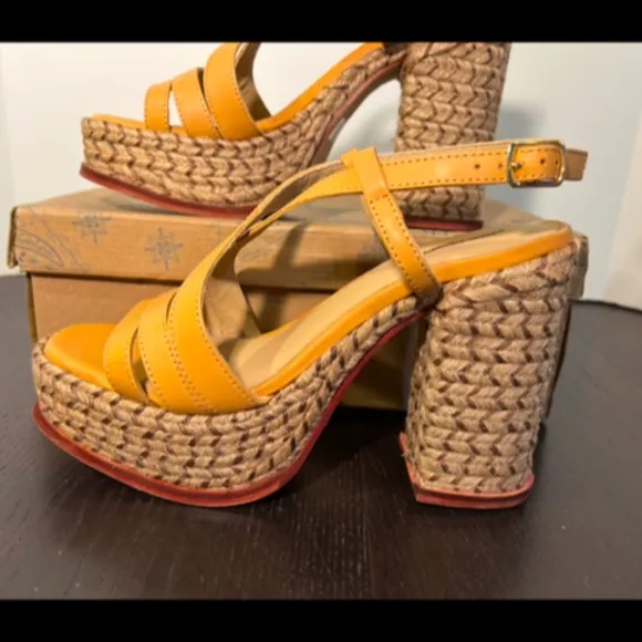 Free People Fahn Jute Platform Strappy Sandal Heels Tan Size 9