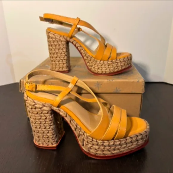 Free People Fahn Jute Platform Strappy Sandal Heels Tan Size 9