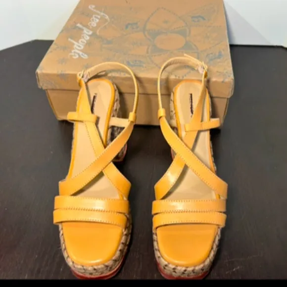 Free People Fahn Jute Platform Strappy Sandal Heels Tan Size 9