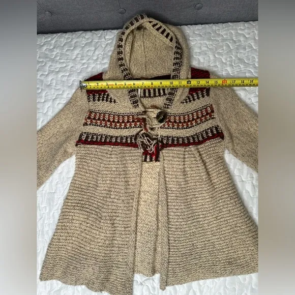 Free People Fitted Boho Hooded Knit Cardigan Sweater Chunky Wool Blend Cozy Sz M