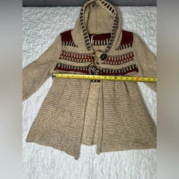 Free People Fitted Boho Hooded Knit Cardigan Sweater Chunky Wool Blend Cozy Sz M