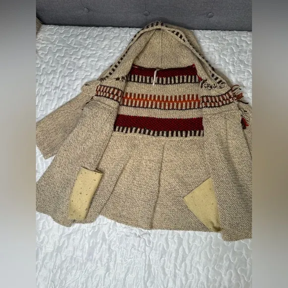 Free People Fitted Boho Hooded Knit Cardigan Sweater Chunky Wool Blend Cozy Sz M