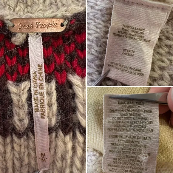 Free People Fitted Boho Hooded Knit Cardigan Sweater Chunky Wool Blend Cozy Sz M
