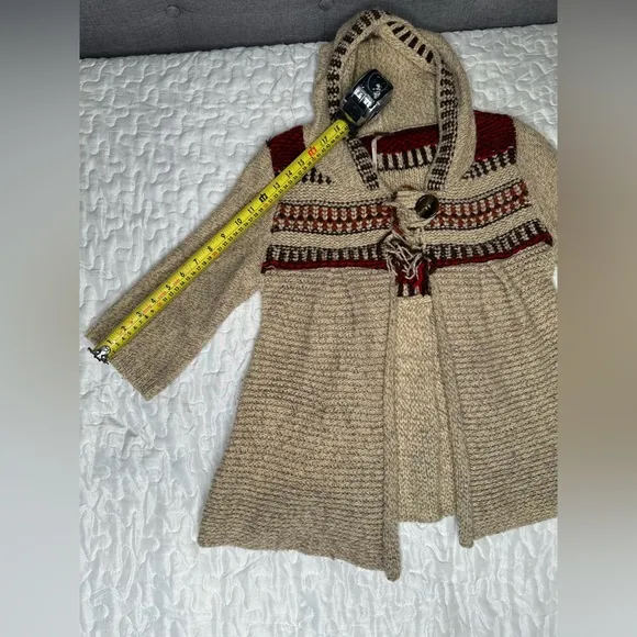 Free People Fitted Boho Hooded Knit Cardigan Sweater Chunky Wool Blend Cozy Sz M