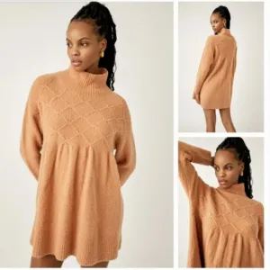 Free People Jaci Turtleneck Beige Babydoll Wool Blend Sweater Dress Medium NWT
