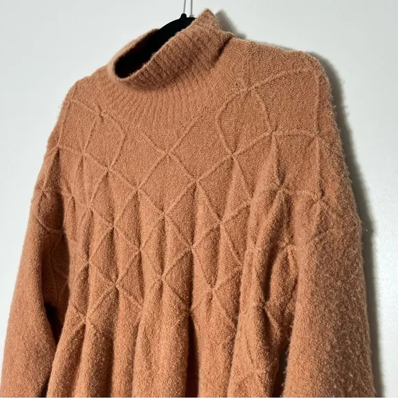 Free People Jaci Turtleneck Beige Babydoll Wool Blend Sweater Dress Medium NWT