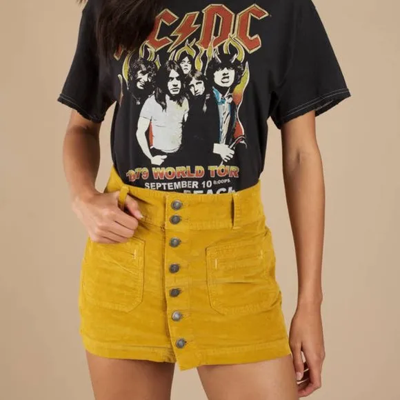 Free People Joanie Corduroy Skirt in Yellow EUC Sz 30