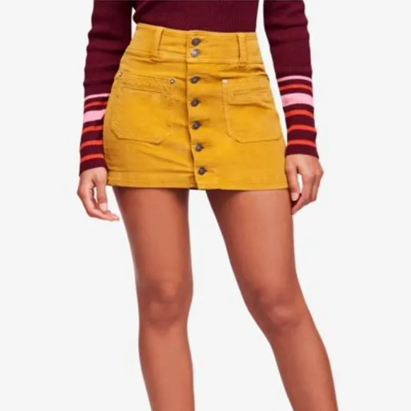 Free People Joanie Corduroy Skirt in Yellow EUC Sz 30