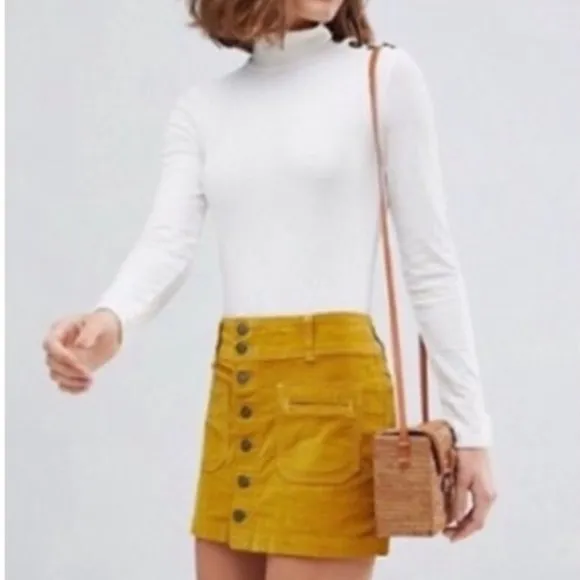 Free People Joanie Corduroy Skirt in Yellow EUC Sz 30