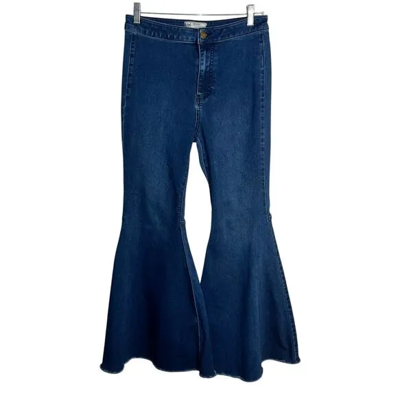 Free People Just Float On Flare Jeans Sz 28 Short Dark Wash High Rise Retro Boho