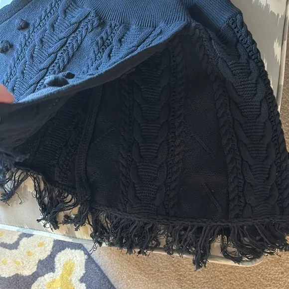FREE PEOPLE Ladies L Cotton Knitted Black Asymmetrical Skirt Fringed Festival