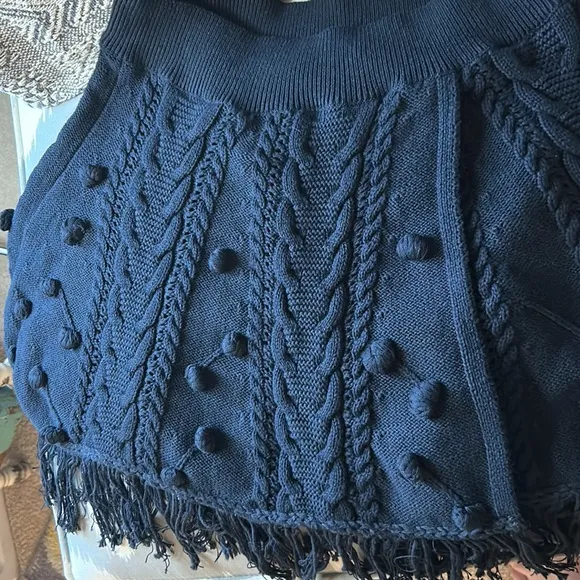 FREE PEOPLE Ladies L Cotton Knitted Black Asymmetrical Skirt Fringed Festival