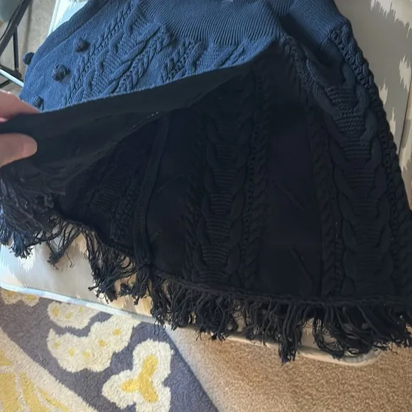 FREE PEOPLE Ladies L Cotton Knitted Black Asymmetrical Skirt Fringed Festival