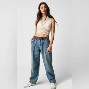 Free People Maeve Low Slung Oversized Trouser Jeans -Size Small