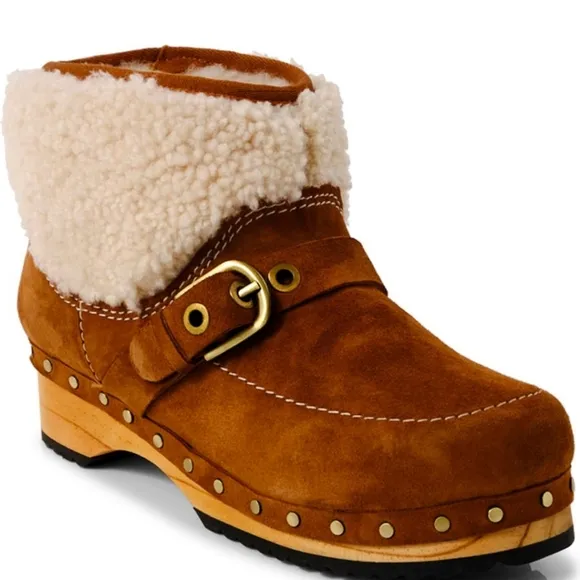 Free People Oak Clog Boot Designer Suede Sherpa #56