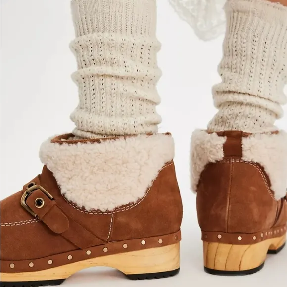 Free People Oak Clog Boot Designer Suede Sherpa #56