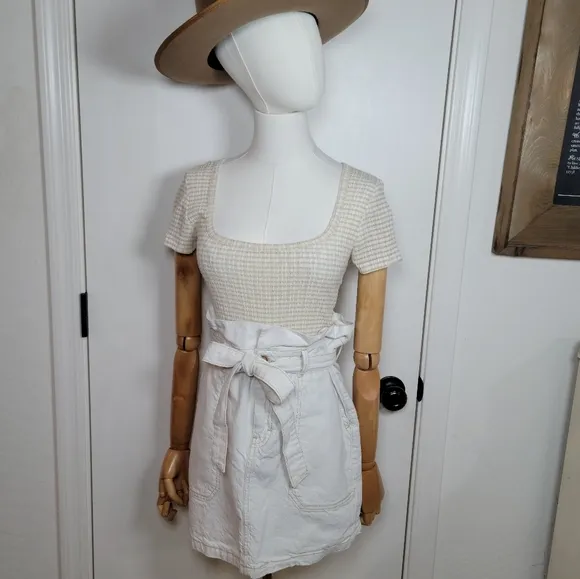 Free People Paper Bag Waist Cotton Linen Blend Spring and Summer Skirt Size 8