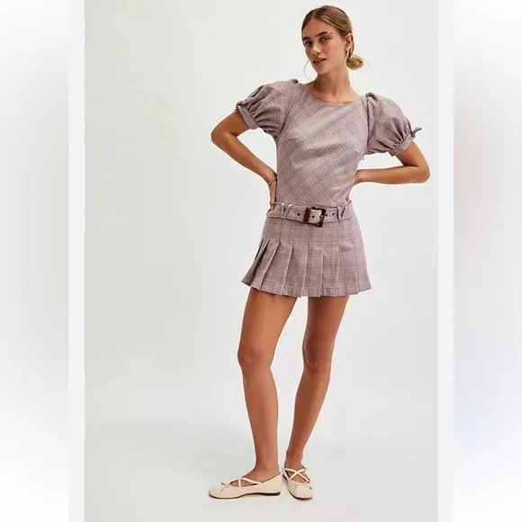 Free People Sevi Plaid Mini Dress in Gray/Pink Combo Retail $168 NWOT