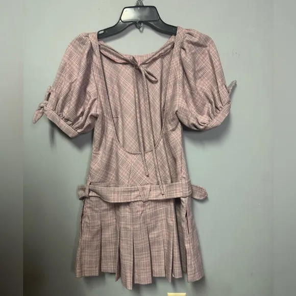 Free People Sevi Plaid Mini Dress in Gray/Pink Combo Retail $168 NWOT
