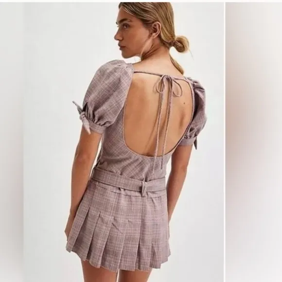 Free People Sevi Plaid Mini Dress in Gray/Pink Combo Retail $168 NWOT