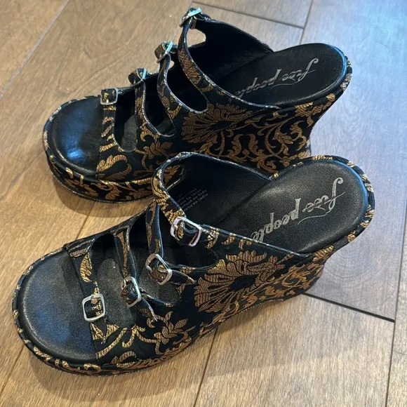 Free People Shoes Free People Huffman Buckle Wedge Heels size 37 fits a size 7.5