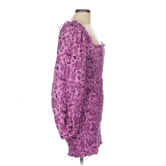 Free People Smock It To Me Mini Dress - Azalea Combo Purple Floral - Large - NWT