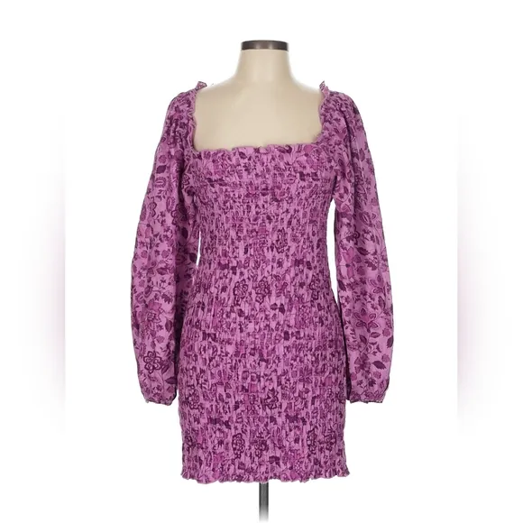 Free People Smock It To Me Mini Dress - Azalea Combo Purple Floral - Large - NWT