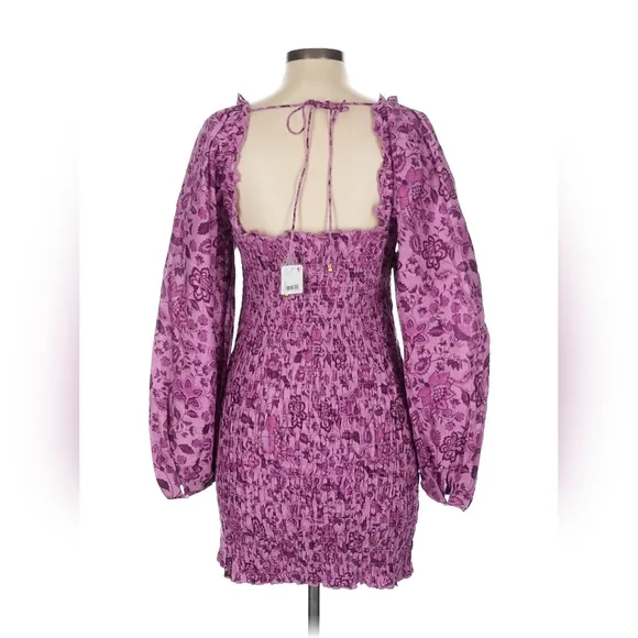 Free People Smock It To Me Mini Dress - Azalea Combo Purple Floral - Large - NWT