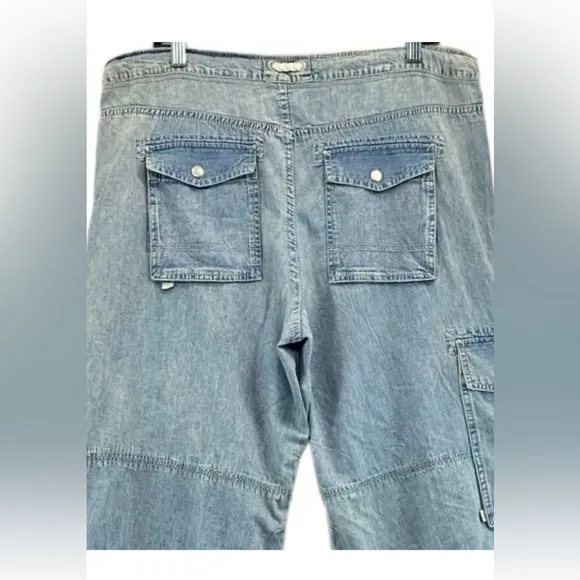 FREE PEOPLE👖 Sz L Jeans South Bay Utility Cargo Blue Tie Cinch Waist, NWOT