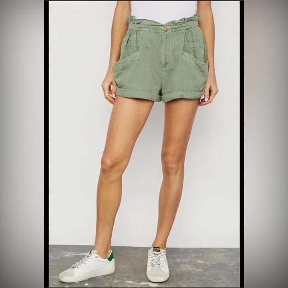 FREE PEOPLE Topanga Cuff Shorts Oil Green Medium