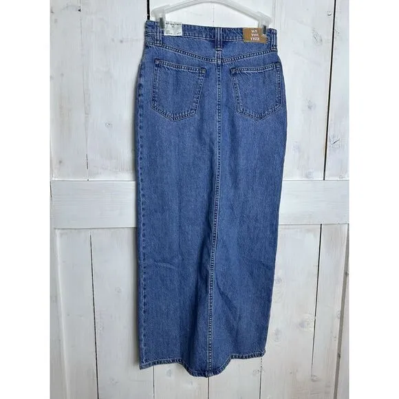 Free‎ People We The Free Chani Denim Maxi Skirt Buttons Front Slit NWT Size 27