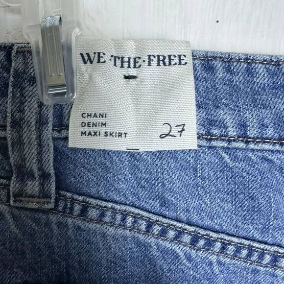 Free‎ People We The Free Chani Denim Maxi Skirt Buttons Front Slit NWT Size 27