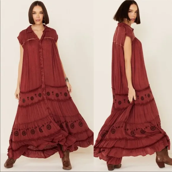 Free People Women's Pretty Cozy Maxi Dress Brown Small
