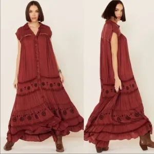 Free People Women's Pretty Cozy Maxi Dress Brown Small
