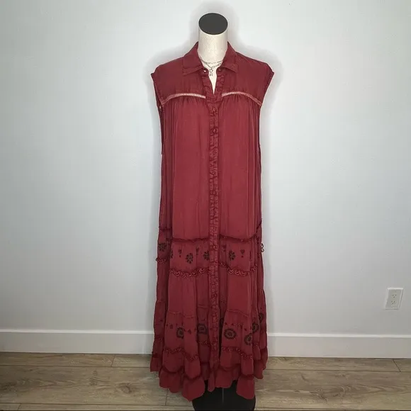 Free People Women's Pretty Cozy Maxi Dress Brown Small