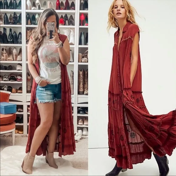 Free People Women's Pretty Cozy Maxi Dress Brown Small