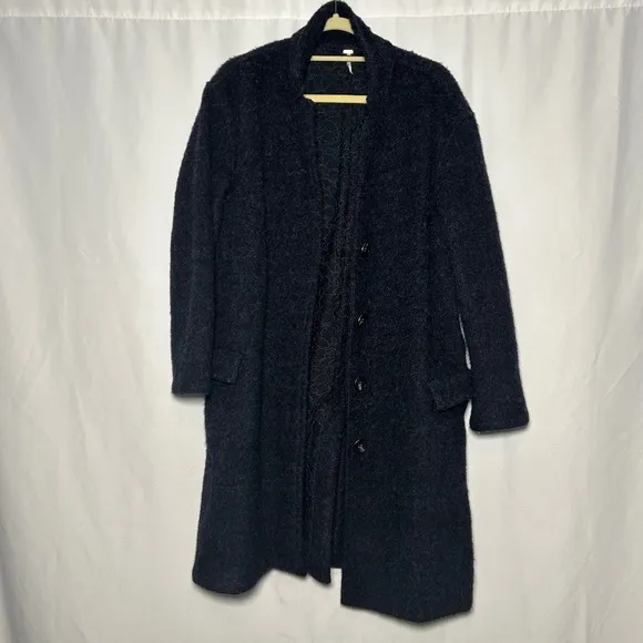 Free People Womens Wool Eyelet Lined Oversized Basic‎ Coat - Blue
