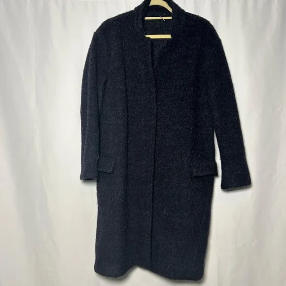 Free People Womens Wool Eyelet Lined Oversized Basic‎ Coat - Blue