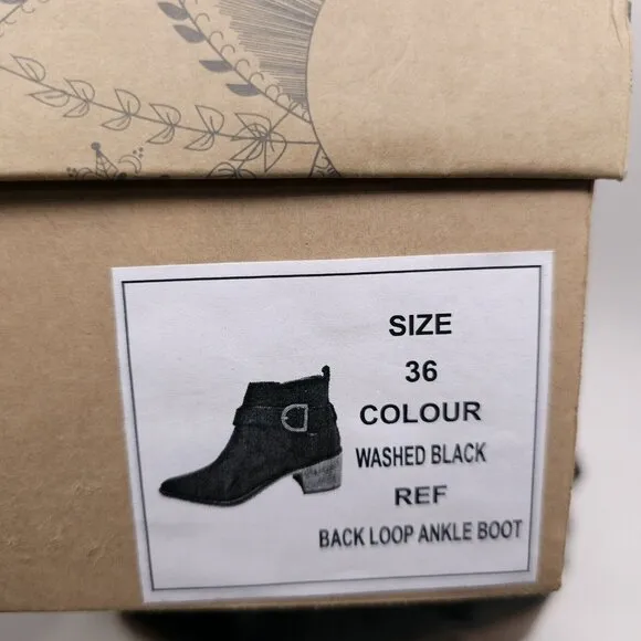 FREE POEPLE Back Loop Ankle Leather Boots Washed Black Distressed Size 36 - US 6