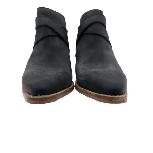 FREE POEPLE Back Loop Ankle Leather Boots Washed Black Distressed Size 36 - US 6