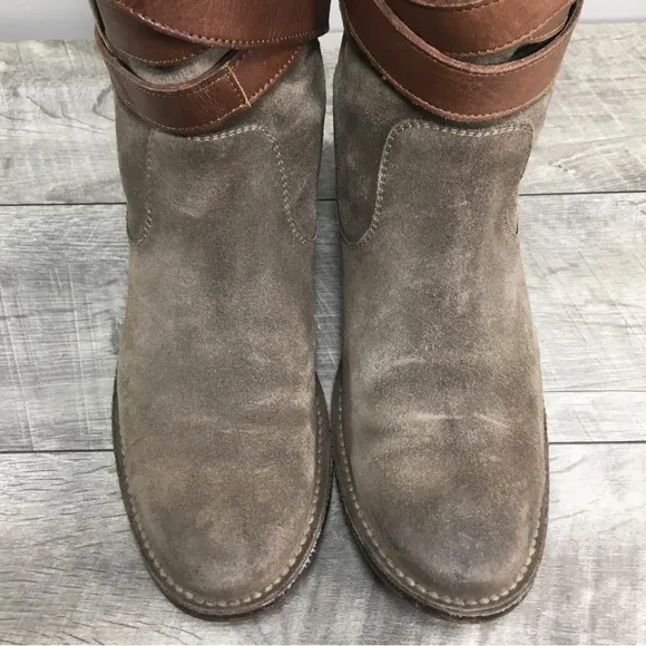 FRYE #77735 Shirley Womens Brown Suede Short Strappy Riding Bootie Boots Size 8