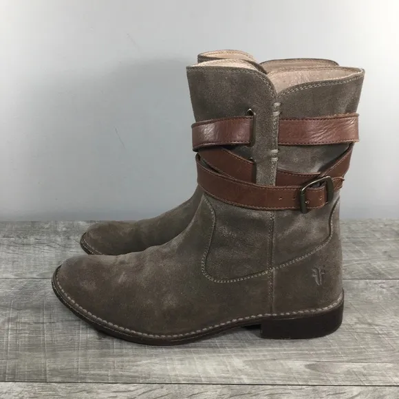 FRYE #77735 Shirley Womens Brown Suede Short Strappy Riding Bootie Boots Size 8