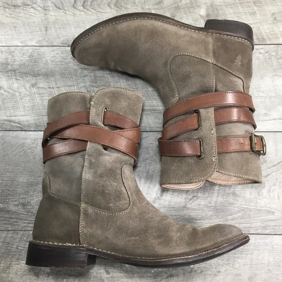 FRYE #77735 Shirley Womens Brown Suede Short Strappy Riding Bootie Boots Size 8