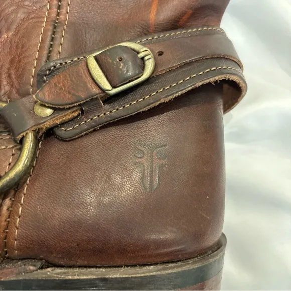 Frye Belted Harness 12R Women's Size 10 M Engineer Moto Boots Brown 77250