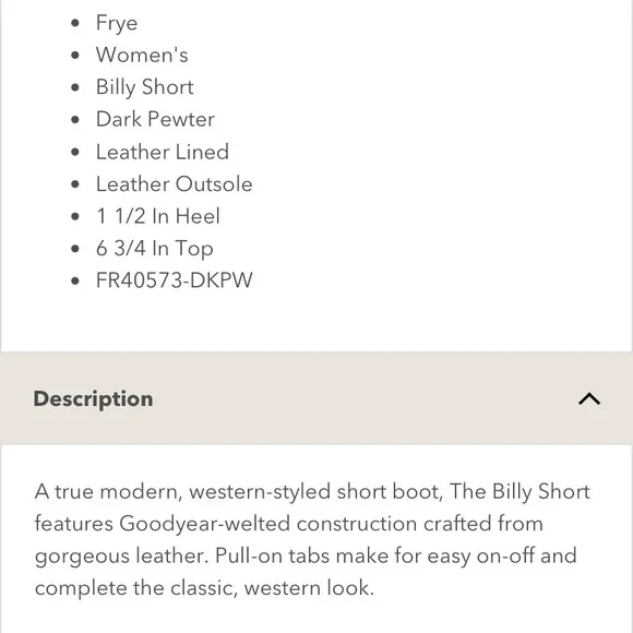 Frye Billy Short Ankle Dark Pewter Boots Silver Metallic size 8