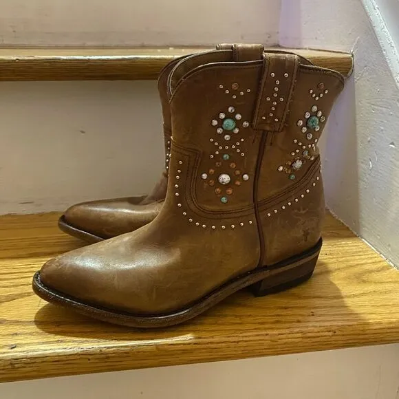Frye Billy Stone Short Studded Cognac Boots