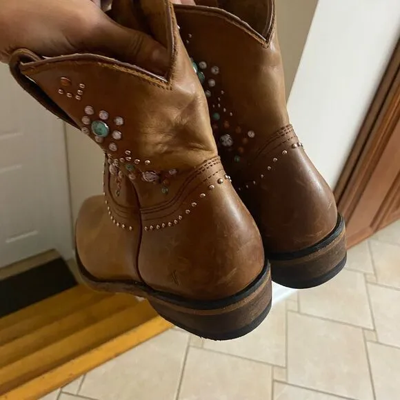 Frye Billy Stone Short Studded Cognac Boots