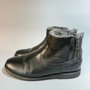 Frye Black Leather Double Zip Shearling Lined Short Ankle Boots 7B
